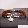 American Softball Infinity Armband för kvinnor Män älskar baseball charm Veet String rep wrap Bangle Fashion Sports smycken gåva drop dh2mo