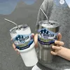 Wasserflaschen 30 Unzen Edelstahlflasche mit Strohhalm Thermosbecher Halten Sie Getränke kalt Isolierflaschen Tassen Kaffeetassen Auto