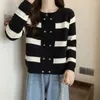 Kvinnors stickor Autumn Winter Vintage Randig Patchwork Cardigan tröja damer Casual mode All-Match Sticked Outwear Coat Women Jacket Top