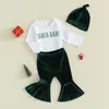 Clothing Sets Infant Baby Girls 3pcs Christmas Velvet Red Suit Long Sleeve Doll Collar Button Romper Elastic Flare Pants Headband Set Xmas