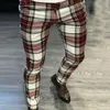 Calças masculinas 2024 homens roupas casuais vintage xadrez impressão lápis negócios calças magras streetwear pantalones hombre