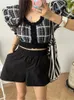 Women's Knits Colorfaith SWC5413JX 2024 Checkered Korean Fashion Knitting Cardigans Women Sweet Spring Summer Elegant Chic Lady Short Tops