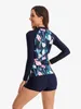 Maillots de bain pour femmes Maillots de bain à imprimé feuilles Femmes Boyleg Rashguard Sport Surf Maillots de bain (UPF 50)