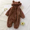 Winter Warm Hoodied Baby Rompertjes voor Jongens Meisjes Beer Oor Kap Fleece Onesies Baby Jumpsuits Pyjama Nachtkleding Peuter Overall 240202