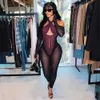 2024 Designer Mesh Patchwork Jumpsuits Vrouwen Hollow Out Halter Rompertjes Zomer Sexy Sheer Backless Doorkijklegging Club Wear Bulk Groothandel kleding 10646