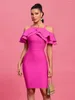 Casual Dresses Pink Bandage Dress Women Short Party Bodycon Elegant Sexy Ruffle Off Shoulder Evening Birthday Club Outfit 2024 Summer