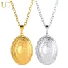 Collane con ciondolo U7 Collana con medaglione ovale apribile in oro 18 carati color argento per donna a forma di uovo con cornice porta Po in rilievo personalizzata