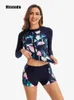 Maillots de bain pour femmes Maillots de bain à imprimé feuilles Femmes Boyleg Rashguard Sport Surf Maillots de bain (UPF 50)