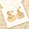 Designer Brass Earrings Classic Double Letter Pendant Inlaid Swarovski Diamonds Women Charm Jewelry Girl Fashion Gift