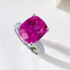 Cluster Rings Cushion Cut 5ct Ruby Diamond Ring Real 925 Sterling Silver Engagement Wedding Band For Women Promise Jewelry