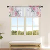 Curtain Pink Flower Dragonfly Short Sheer Window Tulle Curtains For Kitchen Bedroom Home Decor Small Voile Drapes