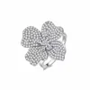 2024 Ins Top Verkoop Trouwringen Luxe Sieraden 925 Sterling Zilver Pave Witte Saffier CZ Diamanten Edelstenen Feest Dames Bruiloft Open Verstelbare Bloem Ring Cadeau