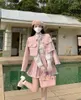 Work Dresses Spring Ribbon Shirt Short Coat High Waist Pleated Skirt Chic Tweed Jacket 3 Piece Sets 2024 Autumn Winter Top