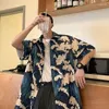 Męskie koszule męskie mężczyźni niebieski Camisas Hawaiian Style japońskie letnie oddychające pary całkowicie meczowe ubranie harajuku przystojny elegancki moda