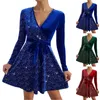 Casual Dresses Women's V Neck Tunic Long Sleeve For Young Women Womens Summer Romper Dress med fickor och shorts