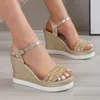 Gold Silver Glitters Wedge Sandals Women Buckle Strap Chunky Platform Sandles Woman Summer Non-Slip Thick Sole Sandalias Mujer 240201