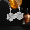 FXLRY Design Fashion Golden Color Cubic Zirconia Big Flower Stud eEarring For Women Wedding Bride Jewelry 240127