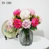 Decorative Flowers YO CHO Real Touch Birthday Party Christmas Decor Artificial Silk Peony Flower 2 Head Rose Wedding Part Decoration Leaf