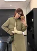 Robe de deux pièces Unxx Corée Automne Hiver Sweet Tweed Jupe Costume Femmes Mignon Laine Vestes Longue Vert Élégant Ensemble Femmes 2 Pièces Chic