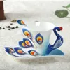 Mugs 200ml Peacock Coffee Cups With Saucer Spoon Hadmade 3D Ceramic Tea Milk Set Breakfast Water Bottle Christmas Lover Gifts