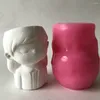 Baking Moulds 3D Girl Silicone Flower Pot Mold Concrete Resin Plaster Vase Candle Holder Silicon Planter Mould