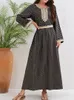 Roupas étnicas Vestido Muçulmano Abaya Dubai Árabe Robe Mangas Compridas Com Decote Em V Impressão Turquia Escritório Senhora Moda Elegante