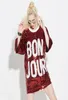 Casual Jurken Dames Oneck 34 Mouw Losse Logo Pailletten T-shirt Jurk Zomer Streetwear Hip Mesh Oversized Lange Tee Bon Jour6445275