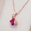 Pendant Necklaces Kinel 2024 Red Natural Zircon Necklace For Women 585 Rose Gold Color Vintage Flower Wedding Party Fine Daily Jewelry