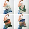 Sacos de compras Japonês Pintado Fuji Mountain Architectur Mulheres Casual Canvas Bolsa Art Decor Music Shopper Bag Lady Tote
