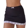 Faldas Mujer verano dobladillo de encaje con cordones falda Sexy de cintura alta fiesta Club Slim E Girl corto negro estético Mini tenis