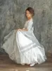Платья для девочек Цветочное платье Белый тюль с кружевными аппликациями Топ с большим бантом и половиной рукава для свадьбы, дня рождения, платья для первого причастия
