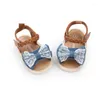 Sandals 2024 Summer Born Infant Baby Girls Princess Bowknot Shoes Soft Sole PU Cute Flats Fit For 0-18M Crib