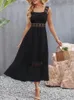 Vestidos casuais verão boho vestido longo mulheres elegante praia sundress sexy sem mangas backless oco out lace senhoras festa noite