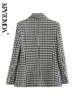 Kvinnors kostymer KPYTOMOA Kvinnor Fashion Double Breasted Houndstooth Blazer Coat Vintage långärmad klafffickor Kvinnliga ytterkläder chic vestes