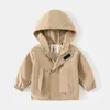 Childrens Hooded Jacket 27Y Autumn Boys Windbreaker Zipper Hoodie Baby Solid Color 240125