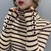여자 스웨터 스트라이프 스웨터 거북 목 여자 가을 겨울 한국 패션 슬림 풀오버 기본 상단 소프트 니트 긴 소매 버튼