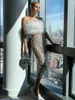 ワークドレスModphy Fashion Runway Feather Speather Skirt Women's Set Sexy Strapless Ostrich Top Mesh Perspective 2ピース