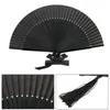 Decorative Figurines Bamboo Hand Fan Elegant Carved Held Folding Fans Wood Silk For Events Home Decoration