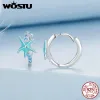 Boucles d'oreilles WOSTU réel 925 en argent Sterling bleu étoile de mer boucles d'oreilles pour les femmes à la main brillant Zircon oreille fête océan bijoux cadeau