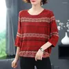 Dames T-shirts Herfst Winter Patchwork Elegante Y2K Trui Dames Casual Driekwart Mouw Chique Vrouwelijke Kleding Alle Match Losse Dame