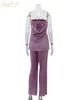 Kvinnors träningsdräkter Claceive Fashion Purple Pleated Women Two Piece Outfits 2024 Sexig stropplös ärmlös tank Top med hög midjebyxor set