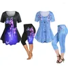 Kvinnors tvådelade byxor Rosegal Plus Size 3D Printed Tee och Capri Leggings Matching Set är för stort fjäril Floral Mönster Kvinnor kläder