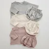 Conjuntos de roupas Bebê Meninas Gaze Algodão Manga Longa Top Cardigan Camisas Bloomer Shorts Set Criança Primavera Outfits Nascidos Meninos