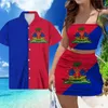 Abiti da lavoro Haiti Flag stampato donna aderente abito corto abito rosso e blu coppia vestiti sexy top senza schienale set abbinato camicia da uomo per la festa