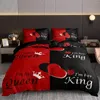 Conjuntos de cama Luxo Preto Vermelho Coroa Amor Casal 3 Pcs Rainha Rei Full Size Duvet Cover Conjunto de Linho Colcha para uma criança 200x200 240x220