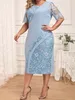 بالإضافة إلى الحجم الصيف الأزياء الدانتيل الدانتيل فستان المرأة الصلبة جولة الرقبة قرص قصير الأكمام فستان الأنيقة فستان 240202