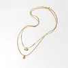 Dainty Gold Necklace Women Girls Opal Necklace Double Leaer Chain Simple Clavicle ChainNecklace Clavicle Chain Jewelry252J