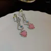 Dangle Oorbellen Vintage Roze Zirkoon Hart Voor Vrouwen Mode Zoete Onregelmatige Persoonlijkheid Y2K Sieraden 2024 Trend