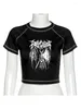 Koszulki damskie T-shirt Harajuku y2k crop top retro koreański czarny demon punkowy gotycki anime ubrania szczupłe