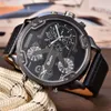 Relojes grandes Oulm para hombre, reloj deportivo de cuarzo con zona horaria múltiple, reloj de pulsera informal de cuero para hombre con dos diseños de marca de lujo para hombre LY285U